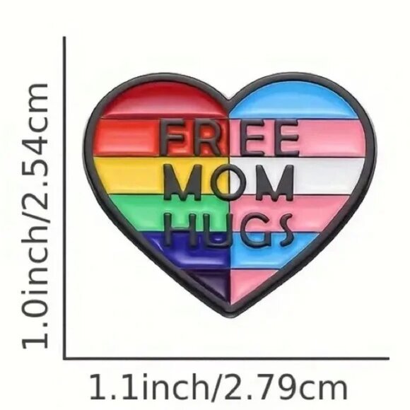 Free Mom Hugs Heart Shaped Enamel Pin Pride LGBTQIA+ Rainbow - Picture 3 of 4